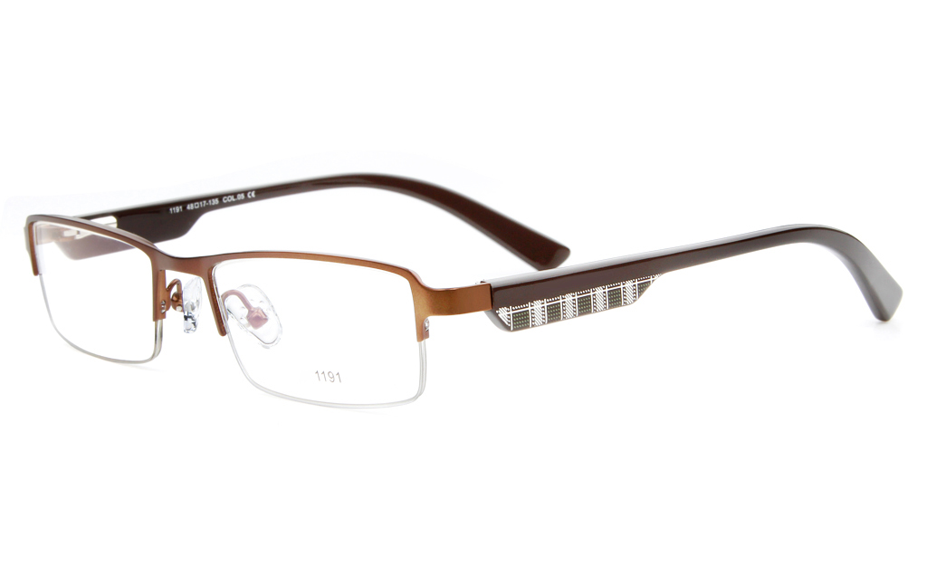 E1191 Stainless Steel/ZYL Mens&Womens Semi-rimless Square Optical Glasses