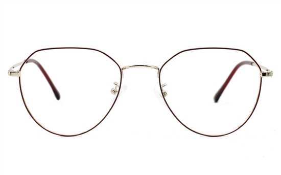 Hexagonal Oval EyeGlasses(Wine/Gold)