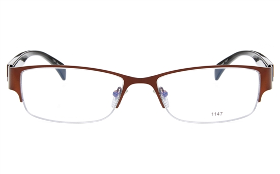 E1147 Stainless Steel/ZYL Mens Semi-rimless Square Optical Glasses