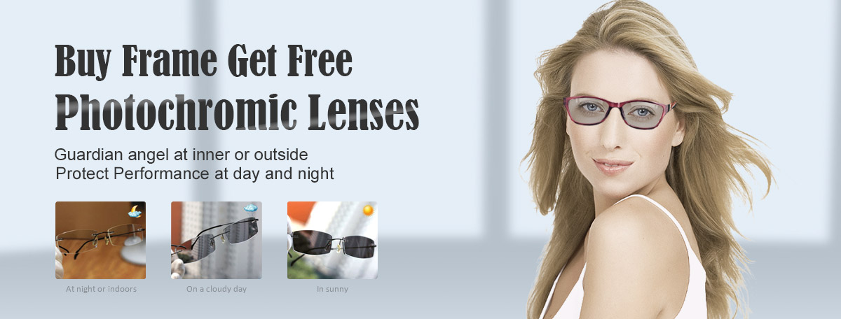 Buy Frame Get Free photochromic lens at finestglasses.com. 1.57 index single vision eyeglasses.